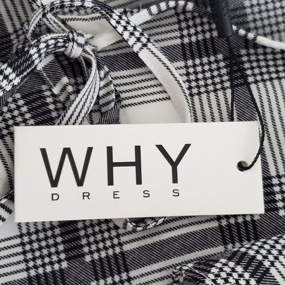 Why Dress Womens Black Plaid Ruffled Sleeve Tie Front Blouse Size L Career NWT - Picture 5 of 9